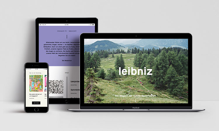 Darstellung des Leibniz Magazins auf dem Smartphone, Tablet und Laptop