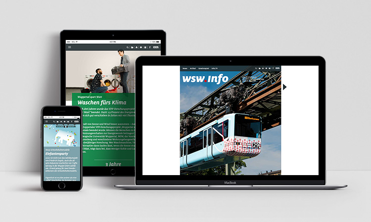 Kundenmagazin der Wuppertaler Stadtwerke in verschiedenen Bildschirmgrößen