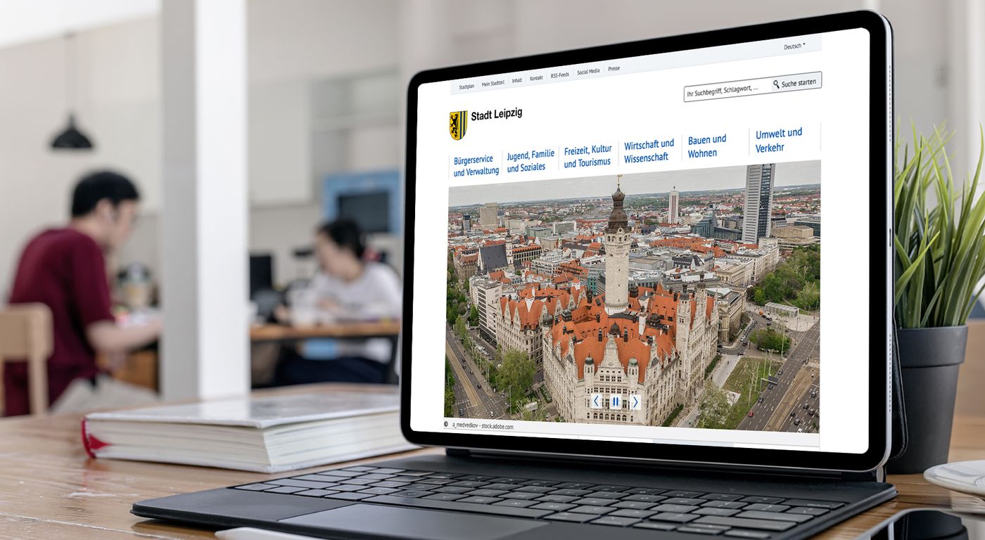 Website der Stadt Leipzig auf Desktop PC