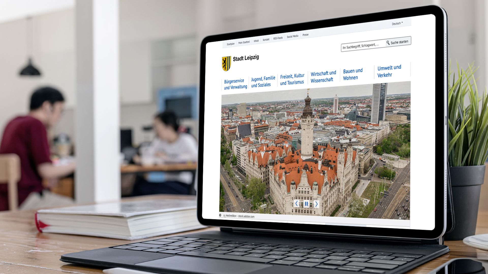Website der Stadt Leipzig auf Desktop PC